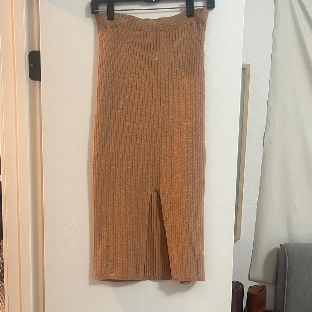 Free People Tan Ribbed Pencil Skirt